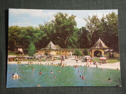 Képeslap,Harkány,Gyógyfürdő,strand fürdő,medence,kabin,öltöző épület látkép, részlet,1972-