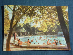 Képeslap,Harkány,Gyógyfürdő,strand fürdő,medence,kabin,öltöző épület látkép, részlet,1965-