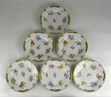 1S089 Viktória mintás hibátlan Herendi porcelán süteményes készlet VBO