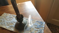 Antik ón gyertyatartó üvegbúrával