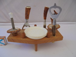 Retro agancs italos készlet - sörnyitó, dugó, kiöntő, poháralátétek, kés,...vadászoknak