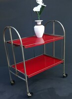 Mid century red metal folding party cart negotiable design