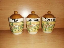 Kerámia kávé, tea, cukortartó tároló edény - a 3 db egyben (K)