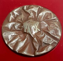COMPACK Rákospalota Ipartelep 1980 - 1981 kétoldalas bronz emlék plakett díszdobozban 10,5 cm
