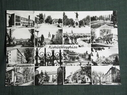 Képeslap, Kiskunfélegyháza,mozaik, Petőfi tér,szobor,iskola,kastély,tanácsháza látkép,részlet, 1968-