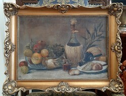 Gyönyörű antik blondel képkeret  ajándék festményel   61 cm x 46 cm