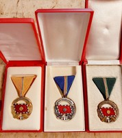 A Haza Szolgálatáért Érdemérem  arany , ezüst és bronz fokozat dobozában