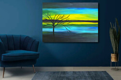 JMModernAbstract TWILIGHT BY THE LAKE 100X70X4 cm-es kortárs festmény feszített vásznon