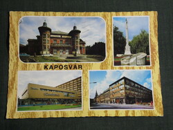 Képeslap,Kaposvár,mozaik,színház,lakótelep,Latinka tér,emlékmű,Zselic áruház látkép,részlet, 1978-