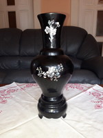 Kagylóintarziás váza - lakkozott fa - 36 cm