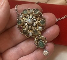 Antik Osztrák-Magyar Monarchia korabeli drágaköves-gyémánt ezüst nyakékem