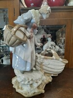 Alt Wien Turn-Teplitz Nagyméretű Virágos Hölgy Kosárral Porcelán Asztalközép,Kínáló.34 cm.