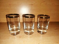Retro arany szélű rövid italos üveg csőpohár - 3 db egyben - 7 cm magas (2/K)