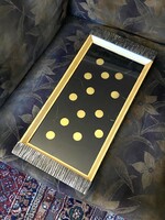 RETRO ELEGÁNS FA TÁLCA FÉM FÜLEKKEL PÖTTYÖS MINTÁVAL 48 X 22,5 CM