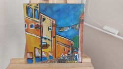 (FBL6) Berény szignóval hangulatos utcakép festmény 34x36 cm
