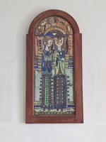 Fajka János hatalmas tűzzománc képe! 54 x 109cm!