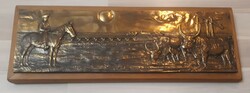 Renner Kálmán (1927-1994) : Hortobágy bronz plakett - bronz relief 16 x 44.5 cm