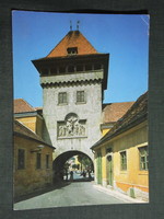 Képeslap,Kőszeg,Hősök kapuja tornya,utca látkép,részlet, 1985-