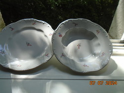 Zsolnay 1 db mély+1 db lapos tányér dombormintás,virágmintás,arany peremcsíkkal
