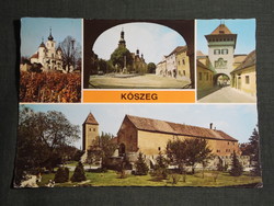 Képeslap,Kőszeg,mozaik,Hősök kapuja,Kálvária templom,Jurisics vár,tér,szobor,részlet, 1982-