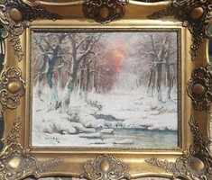 Petheő A. / Téli erdő patakkal