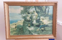 (K) Szép orosz festmény nyomat 75x54 cm kerettel