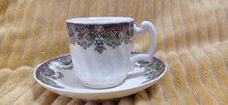 Antik, bordázott, csavart, hibátlan Zsolnay, kávés csésze, mokkás csésze alátétjével.