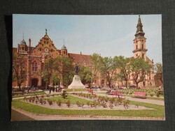 Képeslap, Kecskemét, Kossuth tér,szobor,tanácsháza látkép,részlet, 1968-