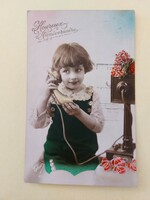 Régi képeslap1924  fotó levelezőlap kislány telefon