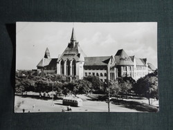 Képeslap, Kecskemét, Főtér,leánygimnázium,Kodály központ látkép,részlet,Ikarus busz 1958-