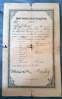 Pécs  Iparos tanoncz -iskolai bizonyítvány 1885 alapítási béllyegzővel.