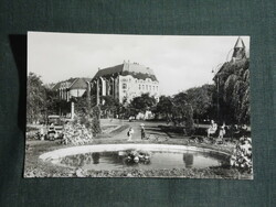 Képeslap, Kecskemét, Főtér, Cifra palota látkép,park, szökőkút részlet, 1962-