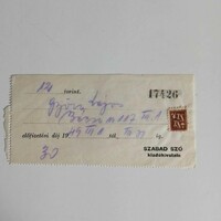 ZA494.5   Szabad szó  előfizetési díj  nyugta    1949  bélyeggel