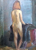 Komjáti Ilona: Akt és Fiúportré (olajfestmények, kétoldalas) reprodukált, kiállított kép