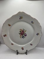 Hollóházi porcelán, antik, tollazott süteményes tál, átmérője 27 cm. 6768