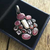 Olasz ezüst medál drága kövekkel, gránát, rubin