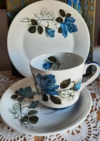 Barratt's angol porcelán fajansz reggeliző szett, kék rózsa díszítéssel, belül is :) Újnak mondható