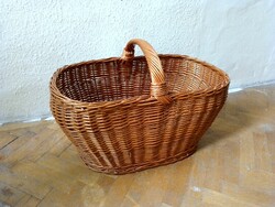 Vintage hatalmas nagy kézi fonott füles vessző kosár újszerű 61x39 cm bevásárló tároló piknik