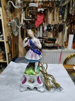 Régi Felújított figurális porcelán asztali lámpa és gyertyatartó