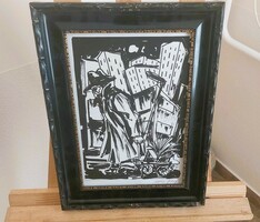 (NBL1) Csatári József metszete 29x40 cm kerettel