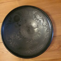 Hatalmas madaras fekete nádudvari kerámia falitál 40cm!