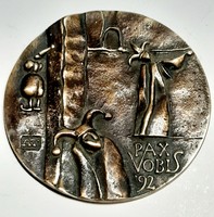 Asszonyi tamás " Békesség Nektek " 1992 bronz emlék plakett 8 cm