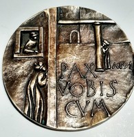 Asszonyi tamás " Békesség Nektek " 1991 bronz emlék plakett 8 cm