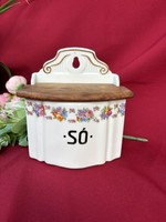 Fűszertartó Zsolnay virágos porcelán fali sótartó dézsa ritkaság nagymama kincse  hagyatéki