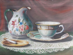 Krizsán János ( 1866 - 1948) - Csendélet porcelánnal - pasztell