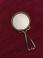 Régi arany színű eredeti német vintage kézi tükör hátulján Bader katalógus Pforzheim felírattal.