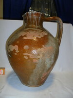 Antik mázas cserép vizes korsó, kancsó - nagy méret - 36 cm - népi, paraszti