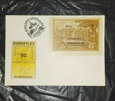 1992 -Bélyegnap - EUROFILEX-UNC-blokk  elsőnapi boríték , győri vásáros bélyegzővel