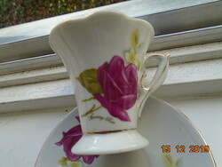 Újszerű rózsás kávés csésze alátéttel , modern formával "Morning Rose" arany jelzéssel