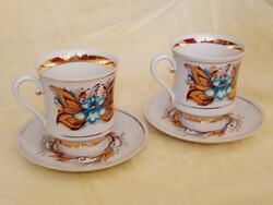 Porcelán teás csésze bögre és alátét POLTAVA retro CCCP kézzel festett  5dl 2db egyben